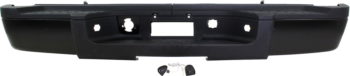 SILVERADO/SIERRA 2500 HD/3500 HD 11-13 STEP BUMPER, FACE BAR AND PAD, w/ Pad Provision, w/o Mounting Bracket, Powdercoated Black, w/o Rear Object Sensor Holes, (3500 HD, Single Rear Wheels)