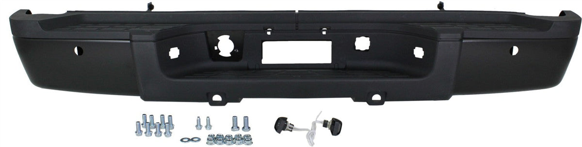 SILVERADO/SIERRA 2500 HD/3500 HD 11-13 STEP BUMPER, FACE BAR AND PAD, w/ Pad Provision, w/o Mounting Bracket, Powdercoated Black, w/ Rear Object Sensor Holes, (3500 HD, Single Rear Wheels)