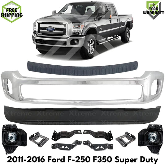 Front Bumper Chrome & Fog Lights Kit Fits 2011-2016 Ford F-250 F-350 Super Duty