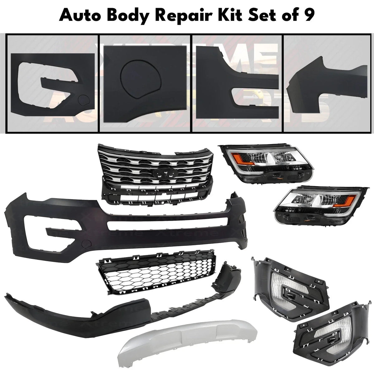 Front Bumper Cover Primed & Headlights Assembly Kit For 2016-2017 Ford Explorer