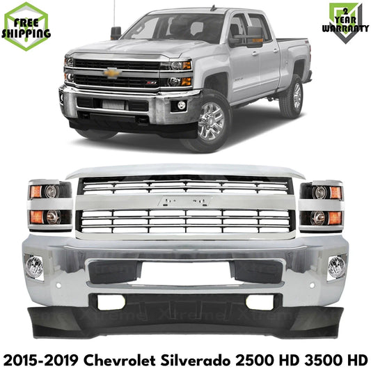 Bumper Chrome & Headlight Kit For 2015-2019 Chevrolet Silverado 2500 HD 3500 HD