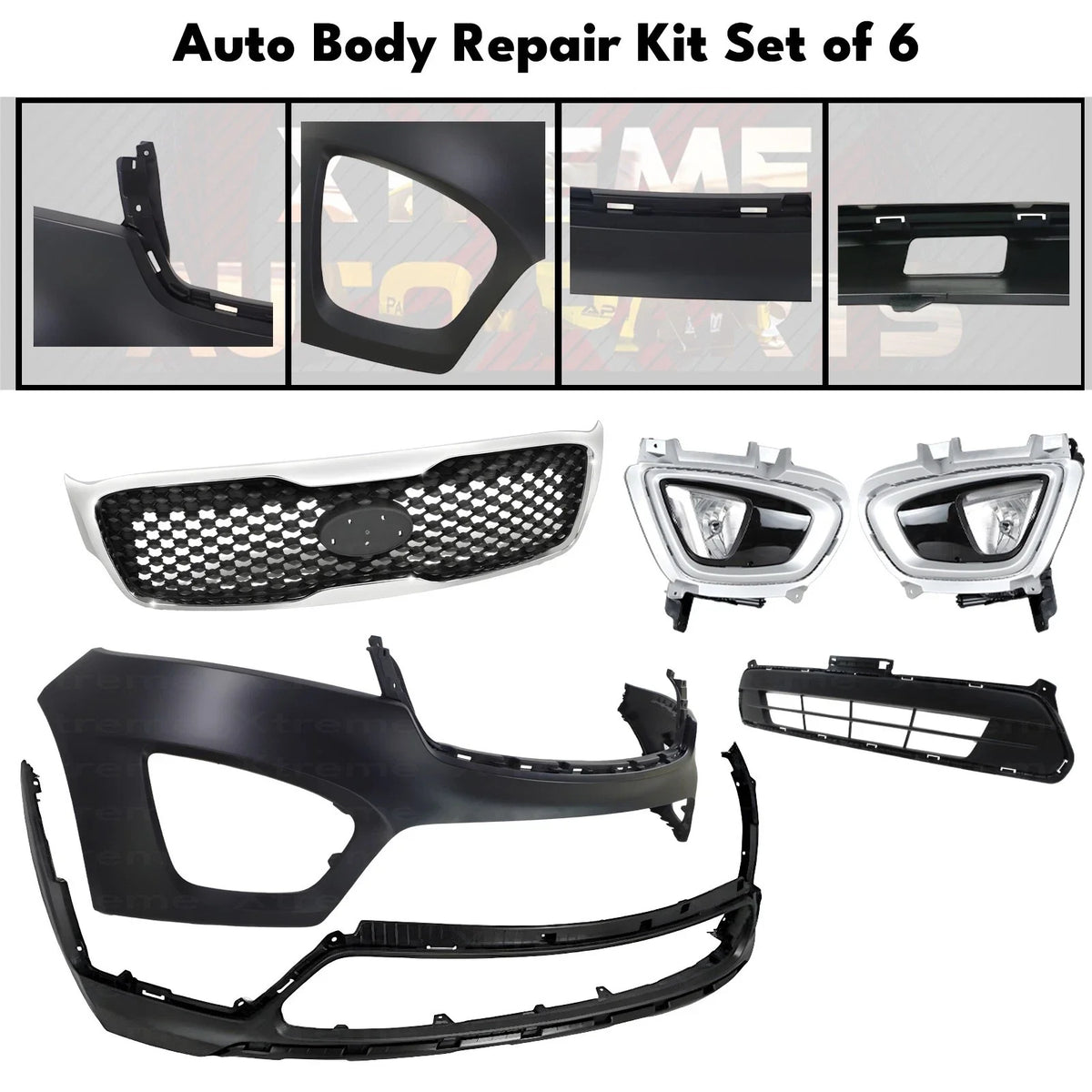 Front Bumper Cover Primed Plastic & Fog Lights Kit Fits 2016-2018 Kia Sorento
