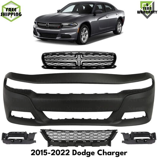 Front Bumper Cover Paintable & Grille Assembly Kit Fits 2015-2022 Dodge Charger