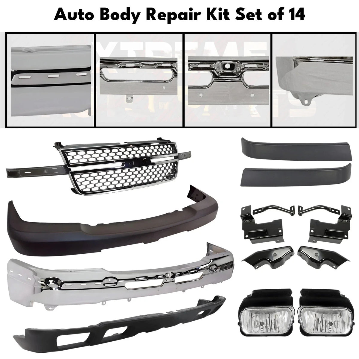 Front Bumper Chrome & Fog Lights Kit Fits 2003-2006 Chevy Silverado 2500 HD 3500