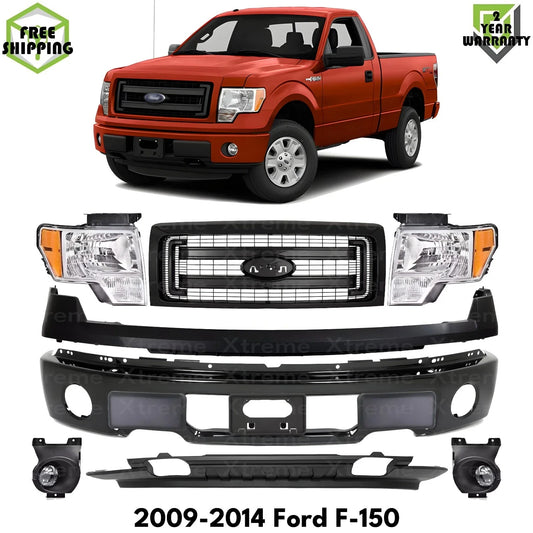 Front Bumper Primed Steel & Headlights Assembly Kit Fits 2009-2014 Ford F-150