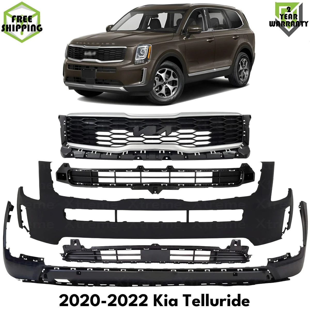 Front Bumper Cover Primed Plastic & Grille Assembly Fits 2020-2022 Kia Telluride