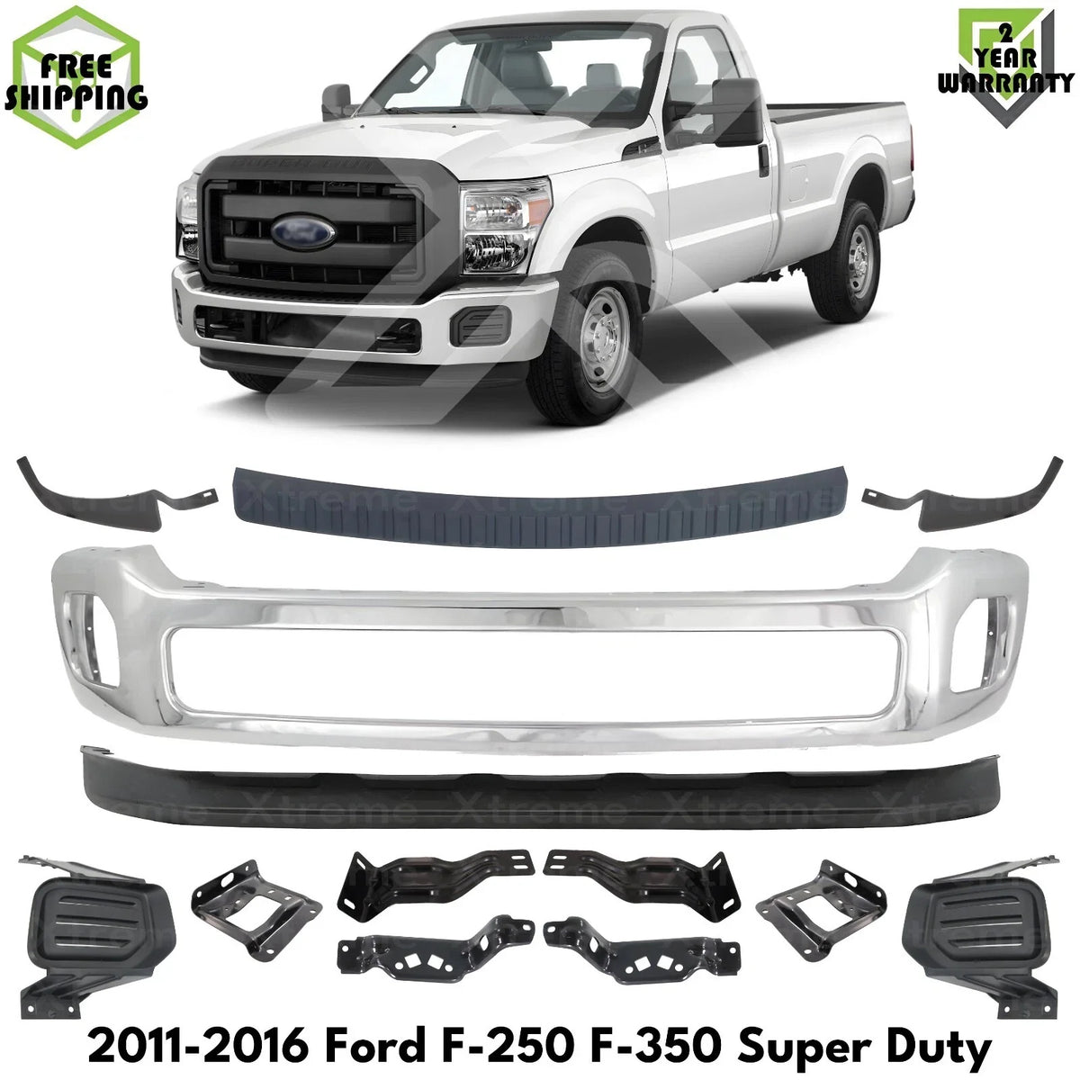 Front Bumper Chrome & Brackets Kit Fits 2011-2016 Ford F-250 F-350 Super Duty