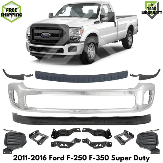 Front Bumper Chrome & Brackets Kit Fits 2011-2016 Ford F-250 F-350 Super Duty