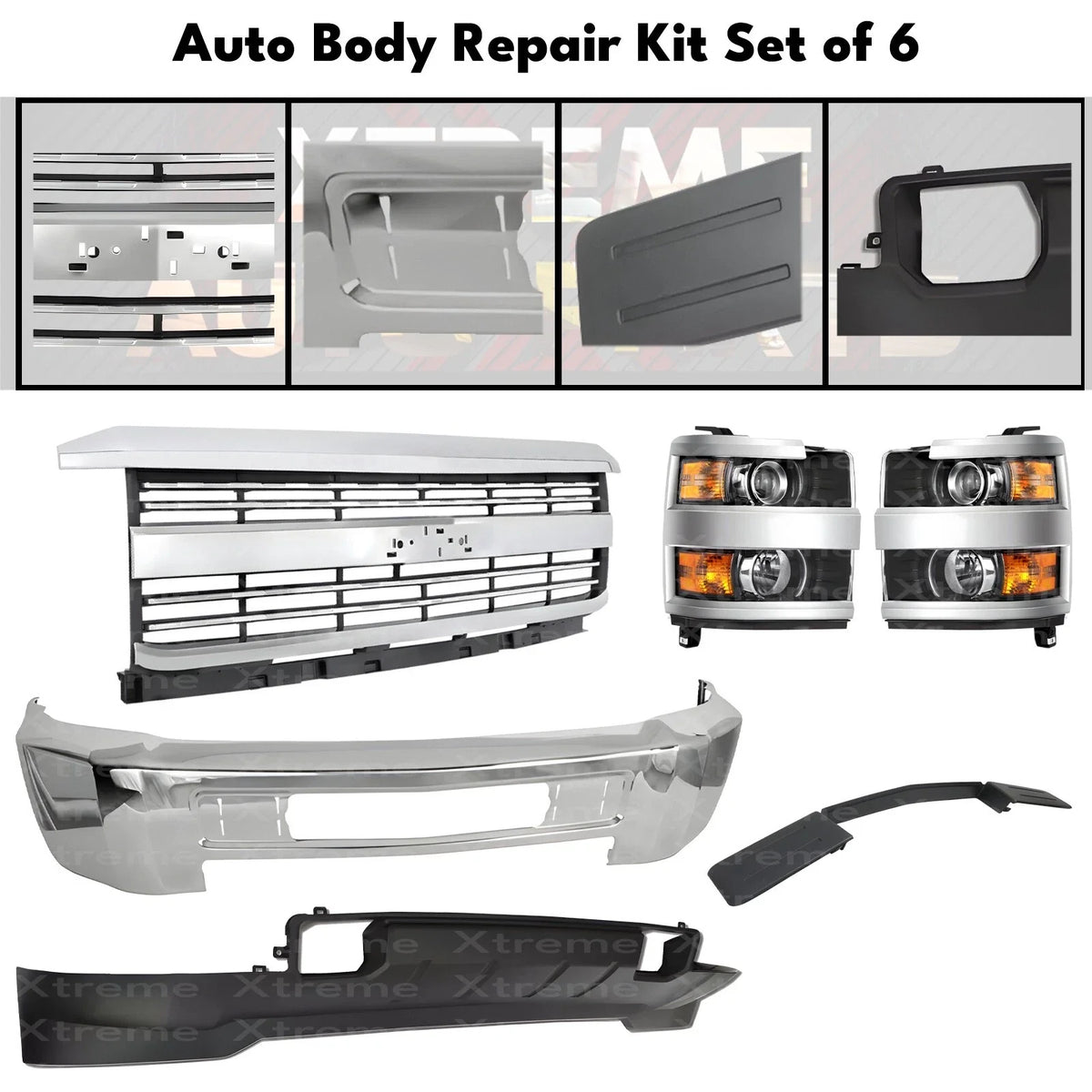 Front Bumper Chrome & Headlight Kit Fits 2015-19 Chevy Silverado 2500 HD 3500 HD