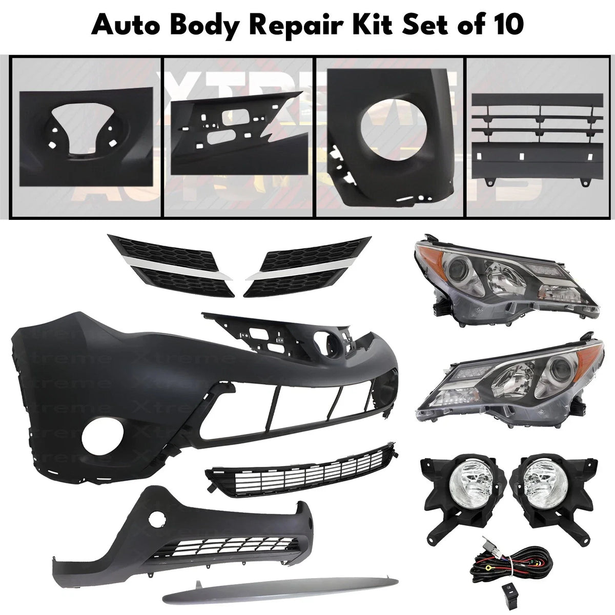 Front Bumper Cover Primed Plastic & Headlights Kit Fits 2013-2015 Toyota RAV4