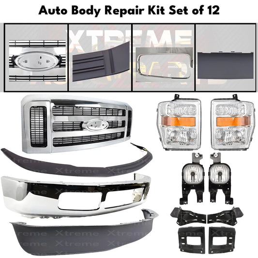 Front Bumper Chrome Steel & Headlights Fits 2008-10 Ford F-250 F-350 Super Duty