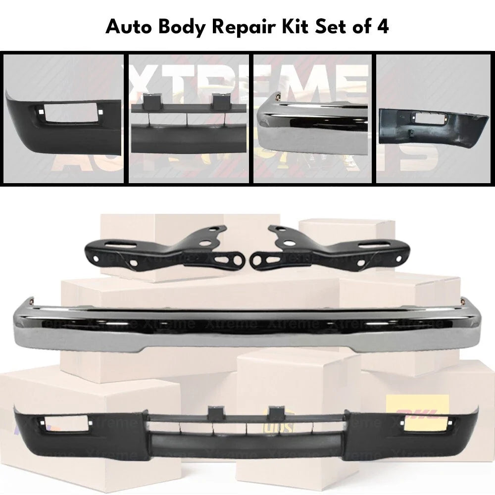 Front Bumper Chrome Steel & Bumper Brackets Kit For 1995-1997 Toyota Tacoma