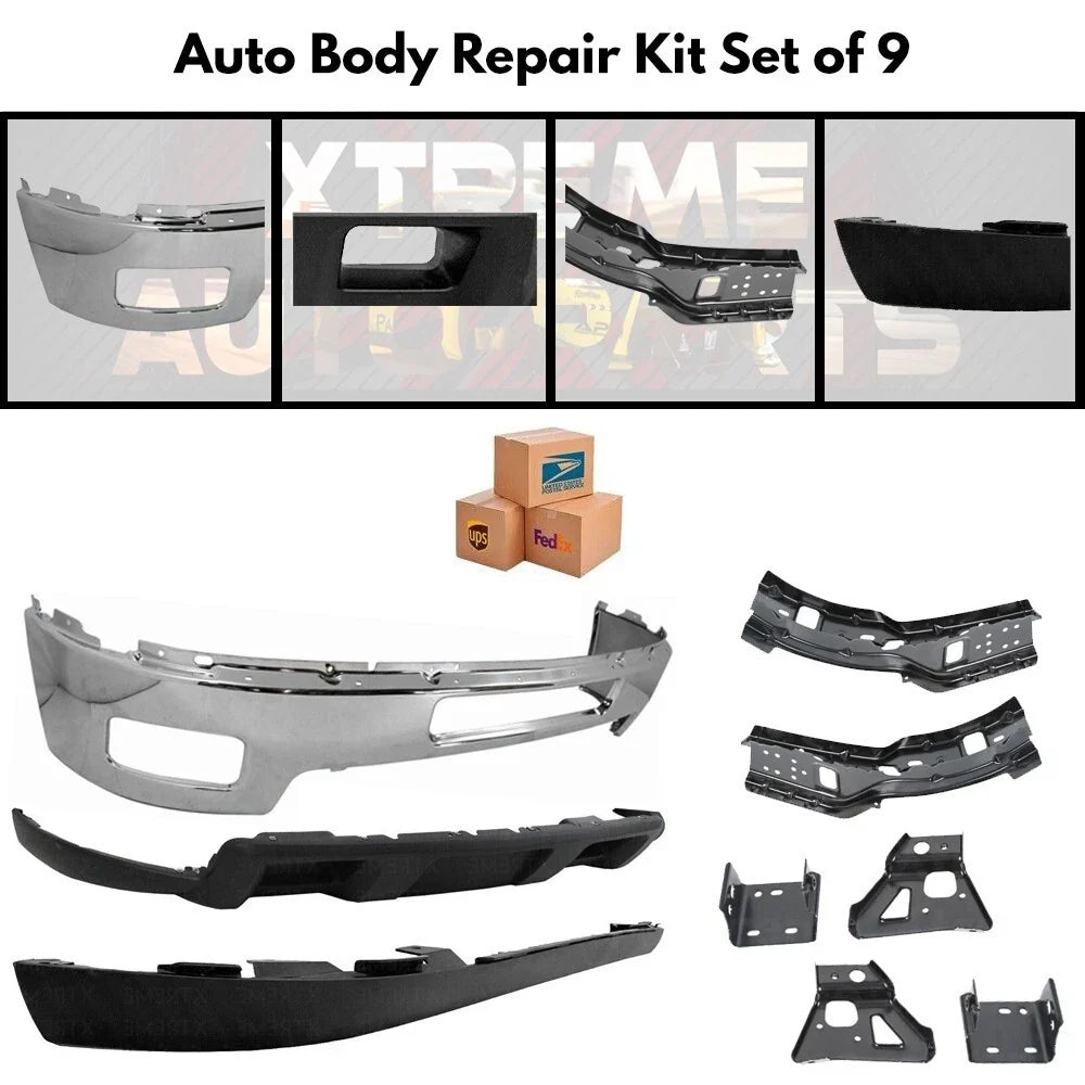 Front Bumper Chrome Steel Kit With Brackets For 2011-2014 Silverado 2500 3500 HD