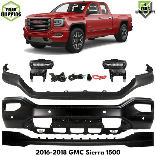 Front Bumper Paintable Steel & Fog Lights Kit Fits 2016-2018 GMC Sierra 1500