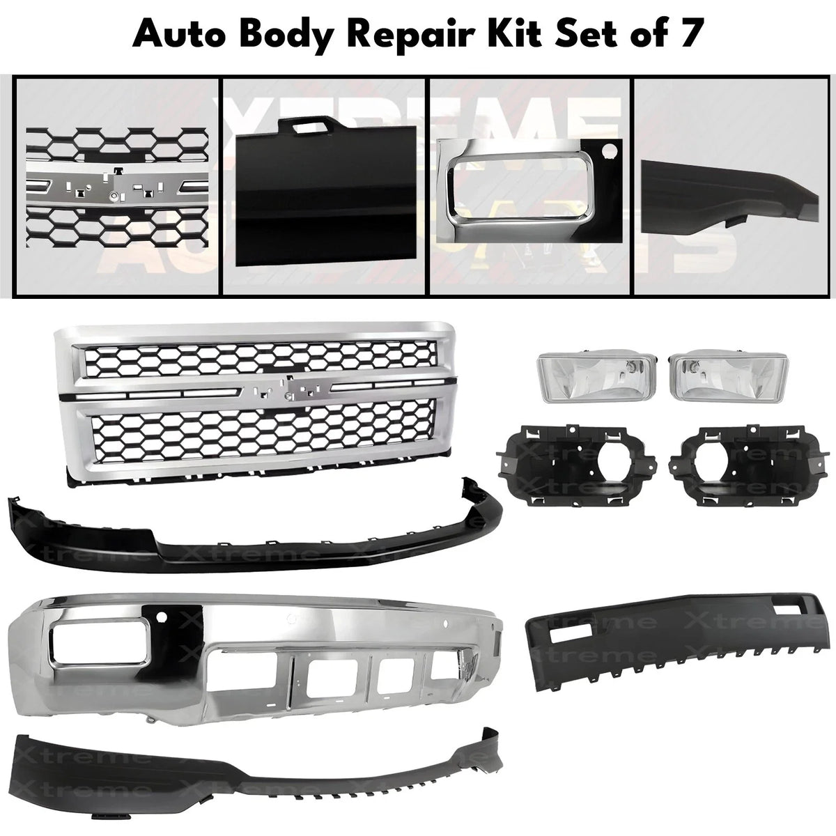 Front Bumper Chrome & Grille Assembly Kit Fits 2014-15 Chevrolet Silverado 1500