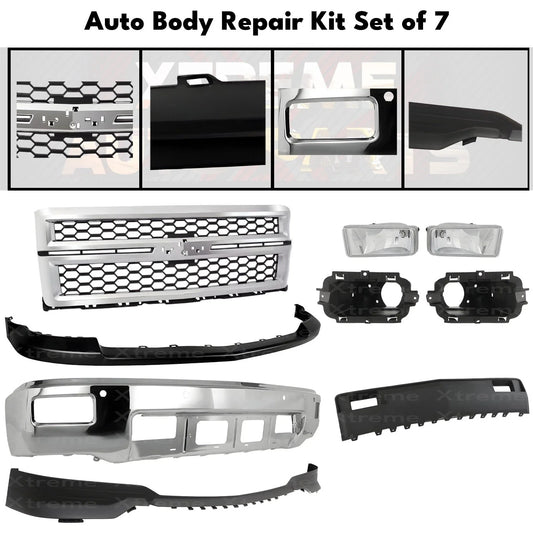 Front Bumper Chrome & Grille Assembly Kit Fits 2014-15 Chevrolet Silverado 1500