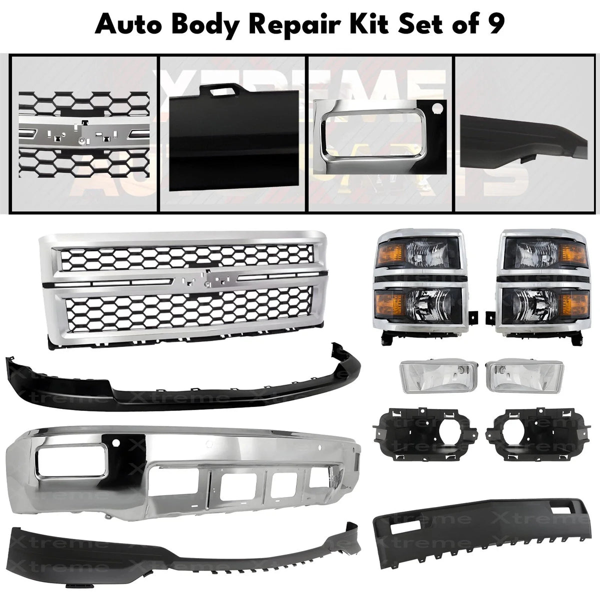 Front Bumper Chrome Steel & Headlight Kit For 2014-2015 Chevrolet Silverado 1500