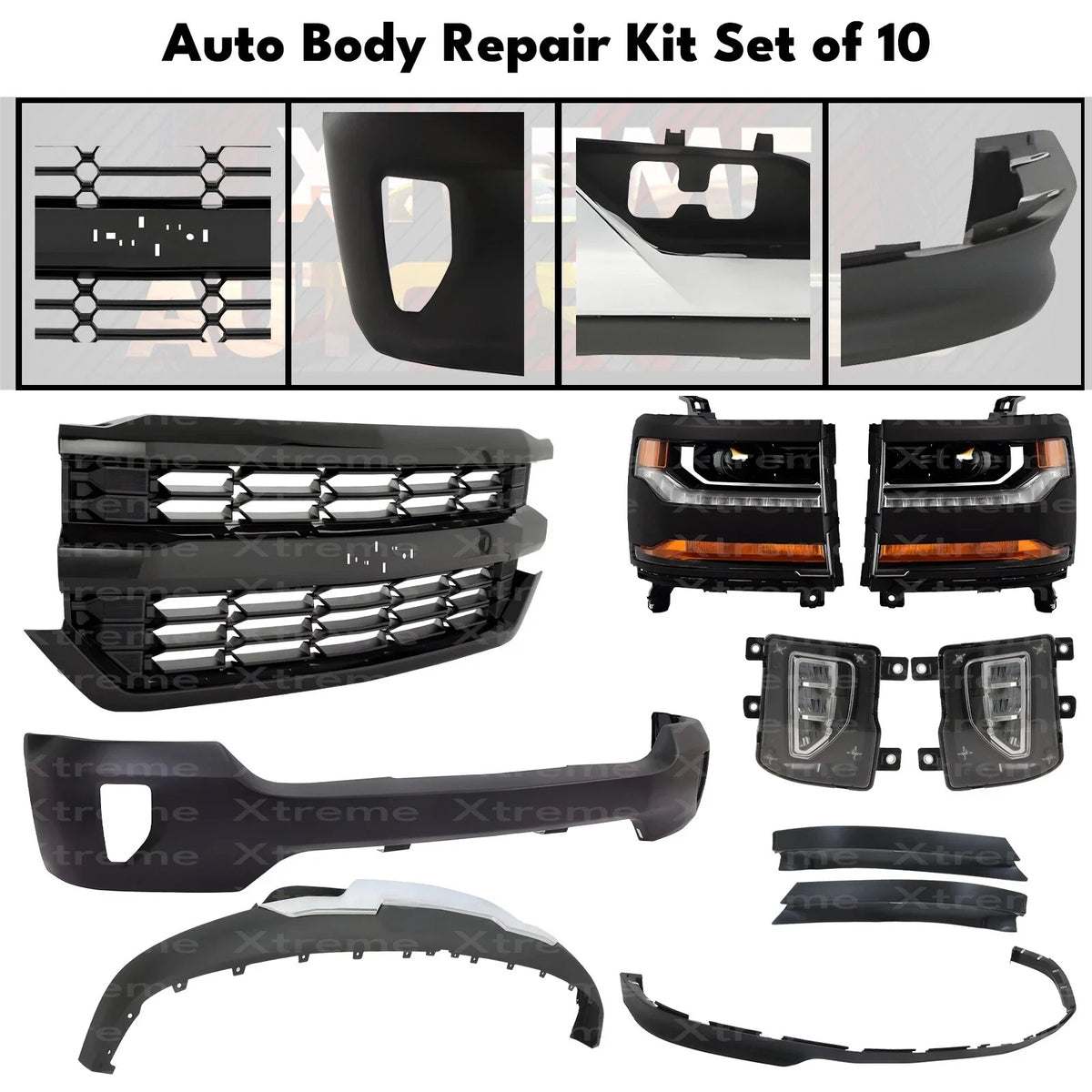 Front Bumper Primed & Headlights Assembly Kit For 2016-2018 Chevy Silverado 1500