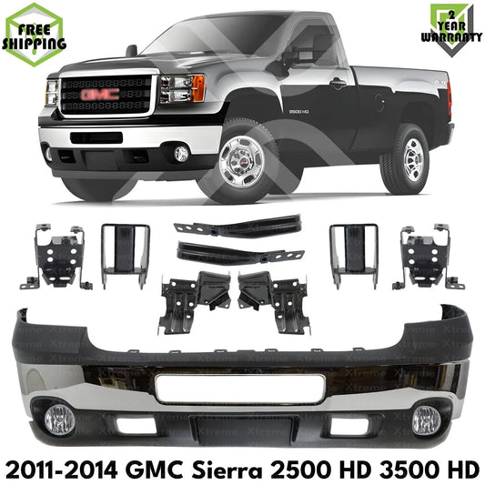 Front Bumper Chrome & Brackets Kit Fits 2011-2014 GMC Sierra 2500 HD & 3500 HD