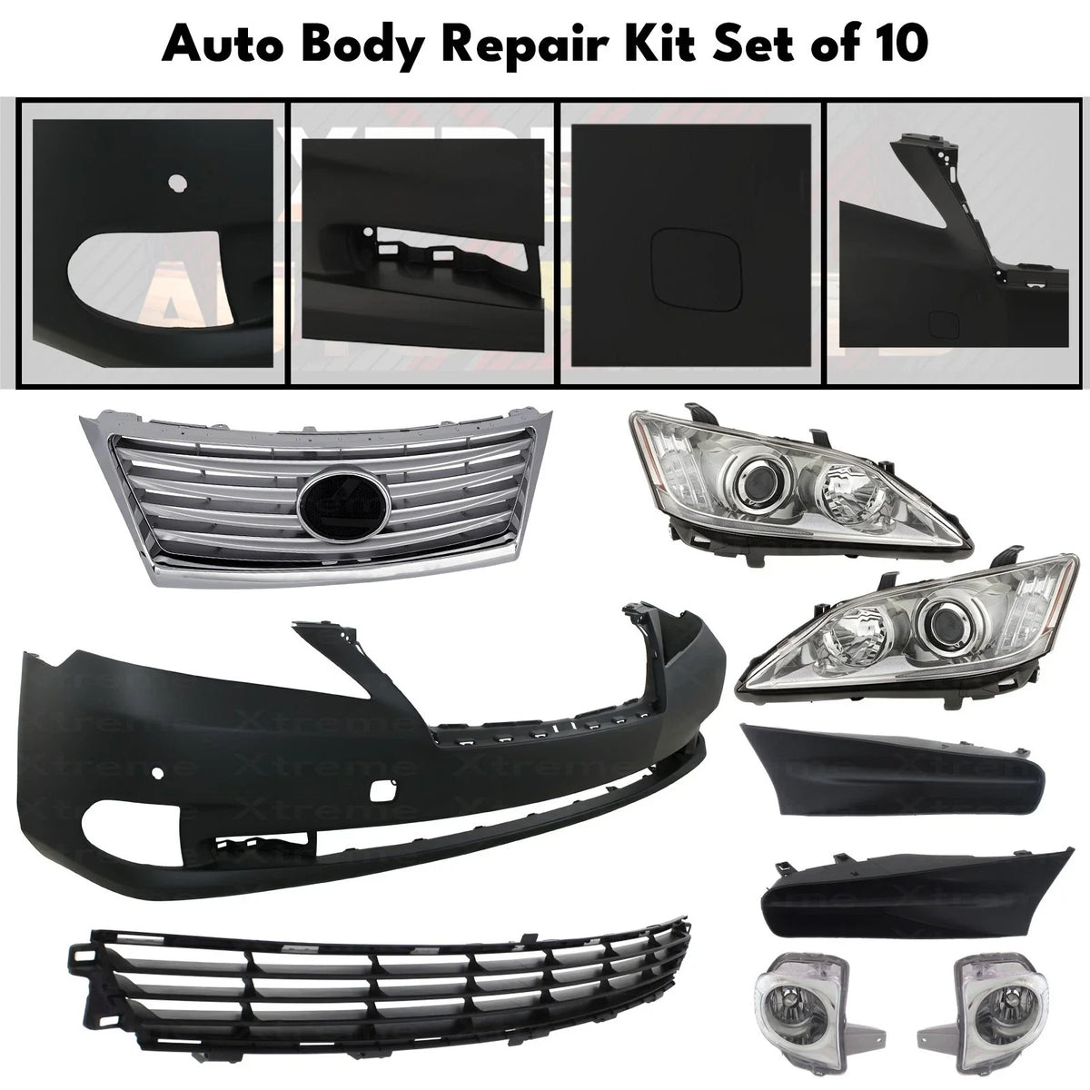Front Bumper Cover Primed Plastic & Headlights Kit Fits 2010-2012 Lexus ES350