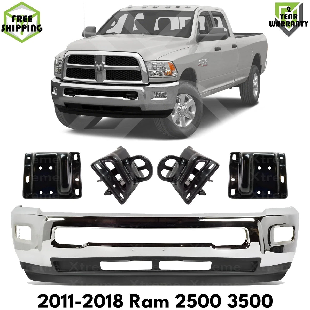 Front Bumper Face Bar Chrome & Bumper Brackets Kit Fits 2011-2018 Ram 2500 3500