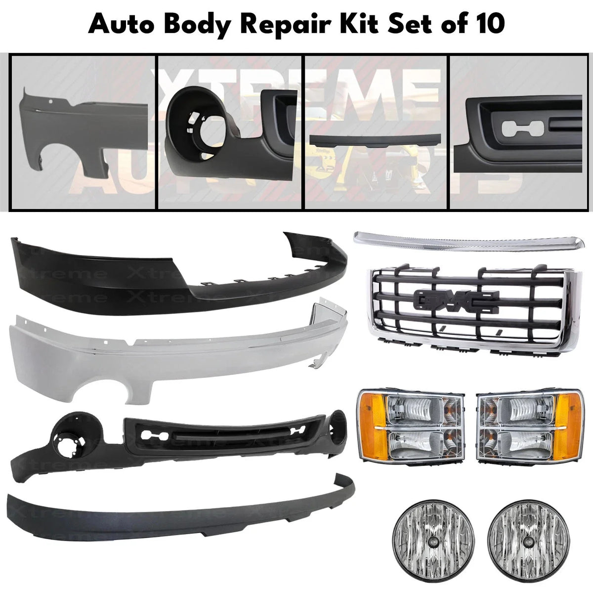 Front Bumper Chrome & Headlights Assembly Kit Fits 2007-2013 GMC Sierra 1500