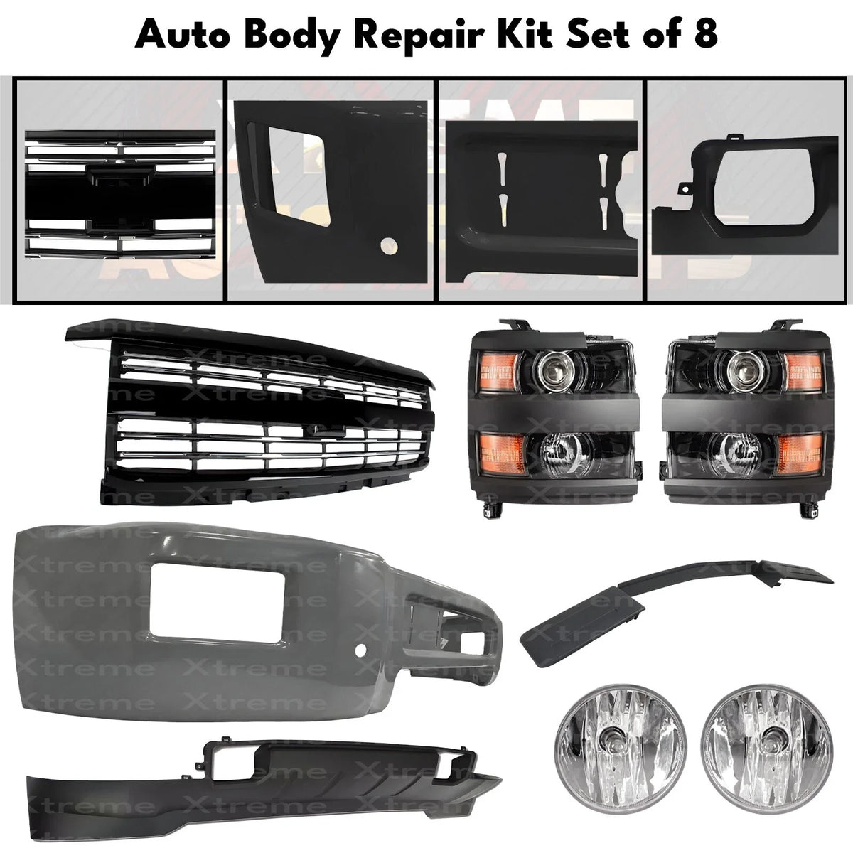 Front Bumper Paintable & Headlights Kit For 2015-19 Chevy Silverado 2500 HD 3500