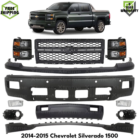 Front Bumper Paintable & Headlights Kit Fits 2014-2015 Chevrolet Silverado 1500